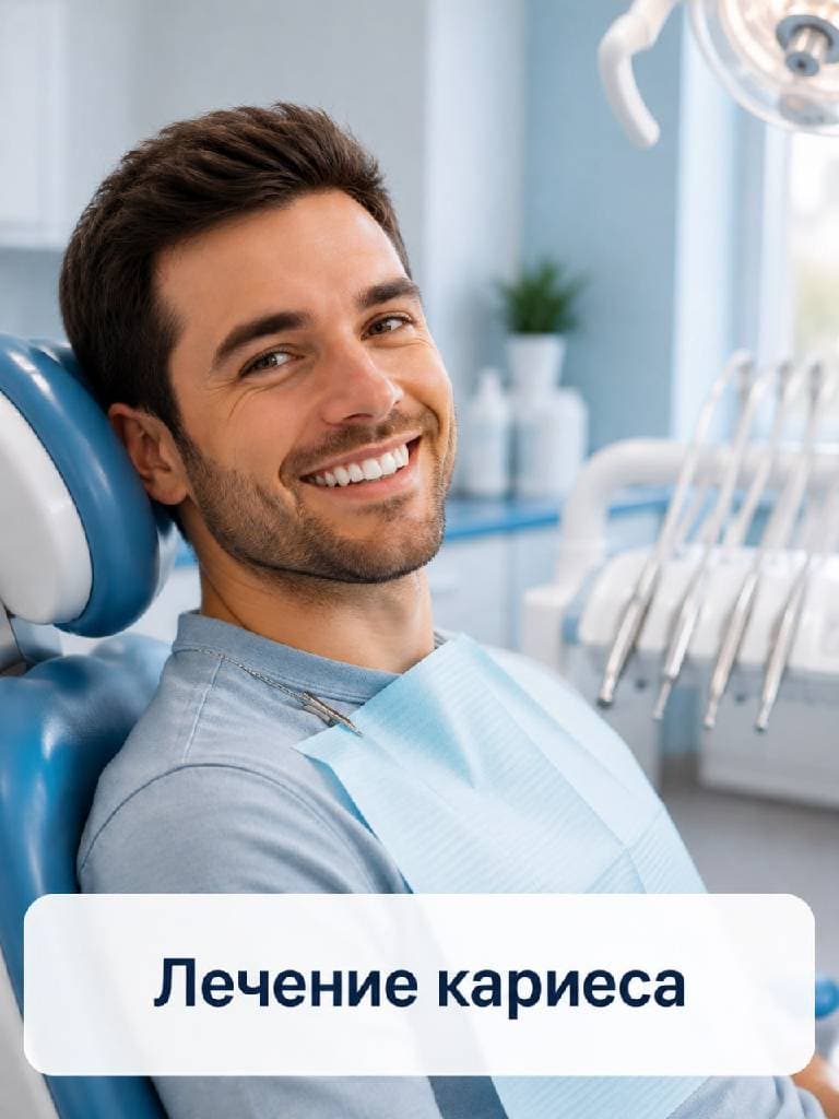 Лечение кариеса + установка светоотверждаемой пломбы на 1 зуб