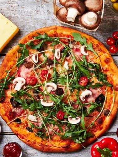 Всё меню пиццы, закусок, салатов и десертов