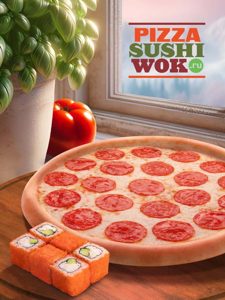 Пицца «Пепперони» (26 см) или ролл «Калифорния Лайт»