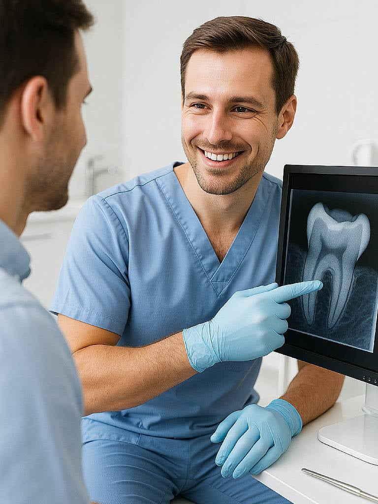 Первичный прием стоматолога-терапевта + прицельный снимок