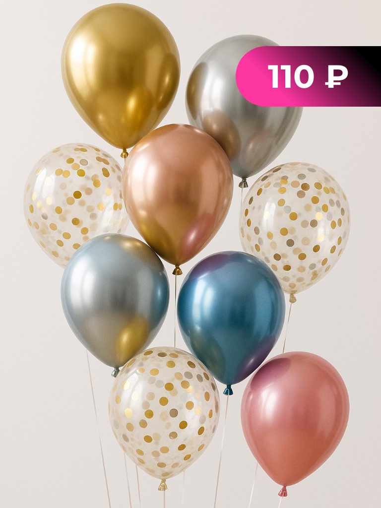 Гелиевые латексные хромированные шары, шары с конфетти