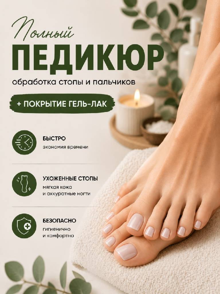 Женский педикюр + покрытие гель-лаком